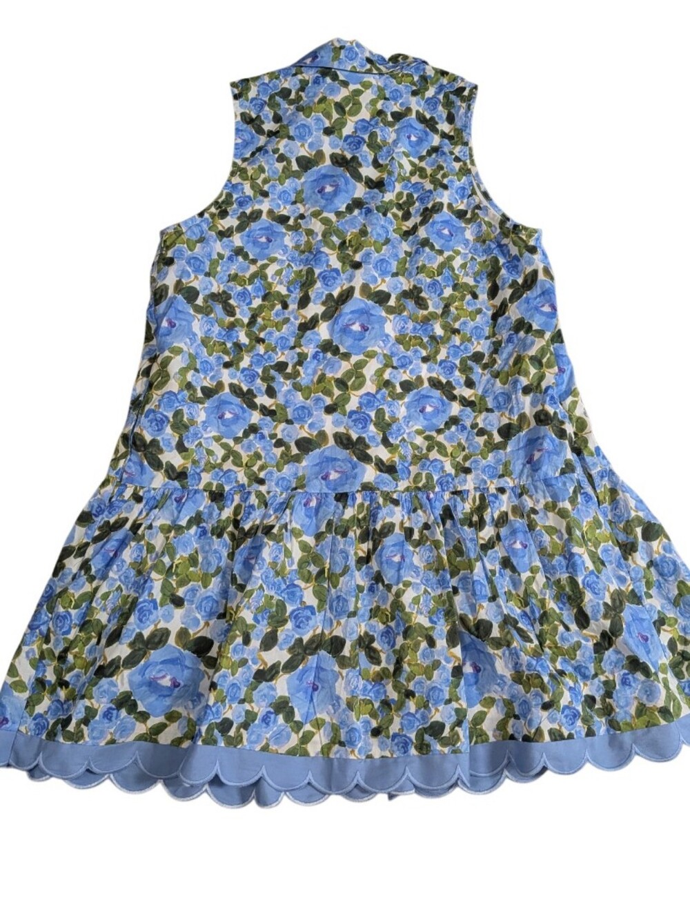 Entro Women's Blue Floral Button-Front Mini Shirt Dress Ruffle Trim SZ M EUC - Picture 6 of 8
